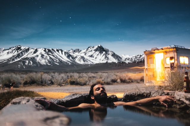 a man in a hot spring